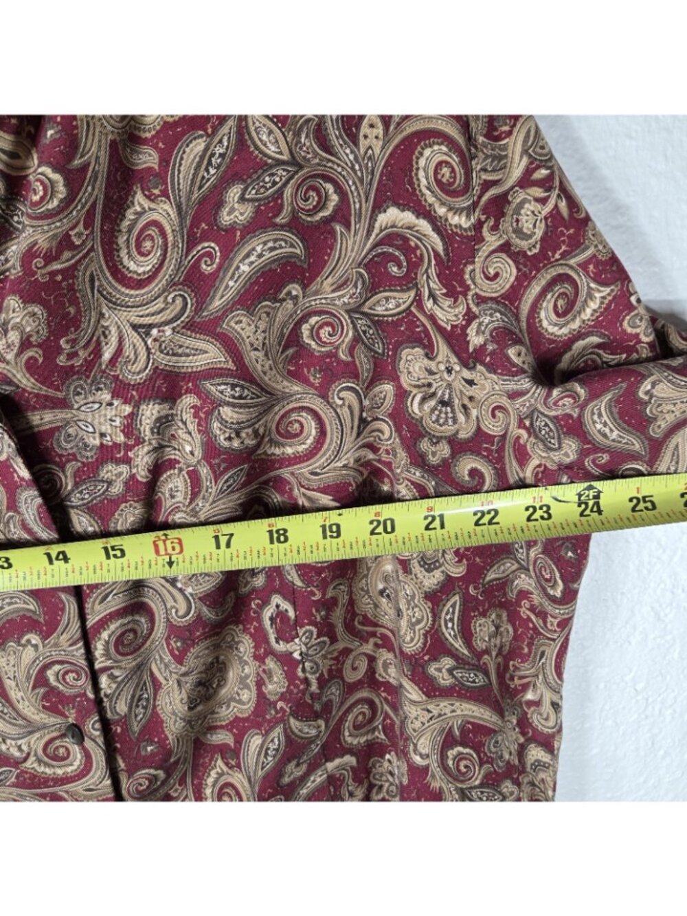 Vintage Talbots 18W Silk Wool Button Down Shirt 90s Pasley Burgundy Tan - Picture 14 of 16